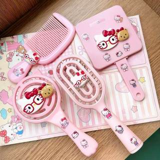 Set 4 gương lược KITTY kính đỏ gấu dành cho học sinh Bé gái Tay cầm chống trượt Tất cả các loại tóc Massage da đầu