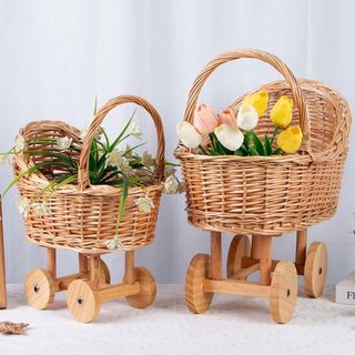 Giỏ Kẹo MEGOCE, Giỏ Hoa Dệt Lớn, Di Động Có Tay Cầm Sắp Xếp Hoa Xe Đẩy Hình Xe Đẩy Cho Bé Xe Đẩy Trang Trí Nhà