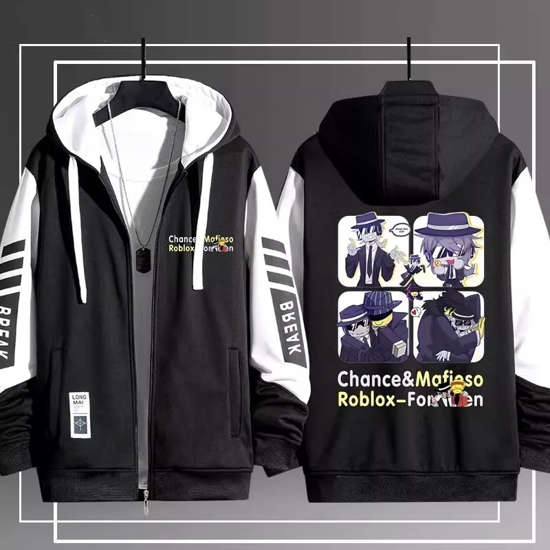 BS1 Roblox Forsaken hoạt hình anime dây kéo Áo khoác áo khoác Unisex Top SB1