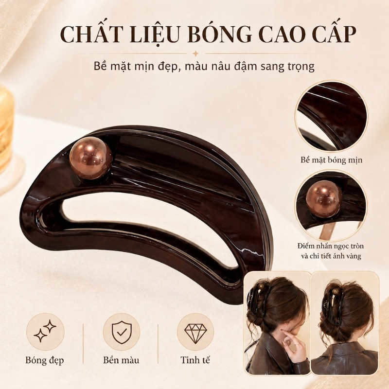 Kẹp tóc đính ngọc trai, kẹp cá mập cao cấp, giữ tóc dày chắc chắn, đơn giản và thời trang, phong cách Hàn Quốc