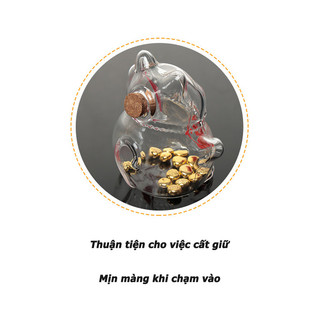 Heo tiết kiệm mèo may mắn mini lọ thủy tinh đựng tiền trang trí bàn học bé cao cấp dễ thương