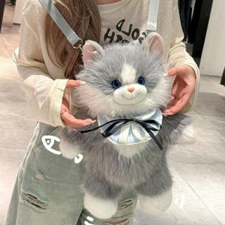 Ba lô mèo sang trọng mô phỏng ALLGIFT, Ba lô Ragdoll sang trọng dung tích nhỏ mềm mại, Kawaii Hoạt hình dễ thương Con rối thực tế Túi đeo vai mèo Quà tặng cho bé gái