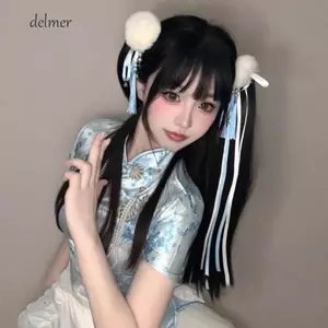 DELMER Nơ Tua Rua Kẹp Tóc, Mỏ Vịt Kẹp Barrettes Chun-Li Tóc Bun Kẹp, Phụ Kiện Tóc Thời Trang Vải Tua Rua Phong Cách Kẹp Tóc Đảng