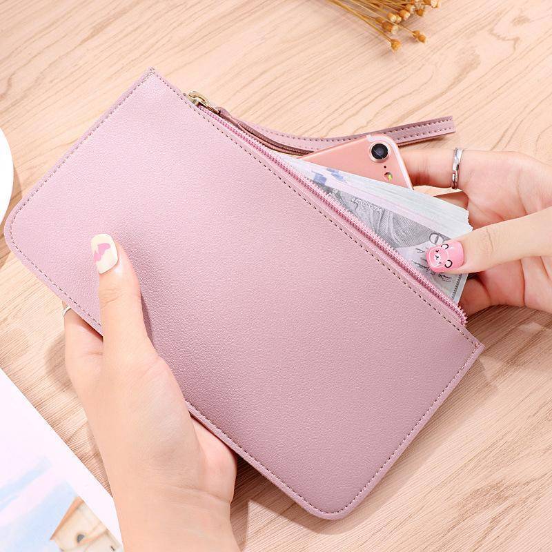 PNPIA- Bao Da PU Nữ Đựng Thẻ Ví Dài Dung Tích Lớn Mỏng Màu Trơn Tổ Chức Cho Du Lịch Essentials