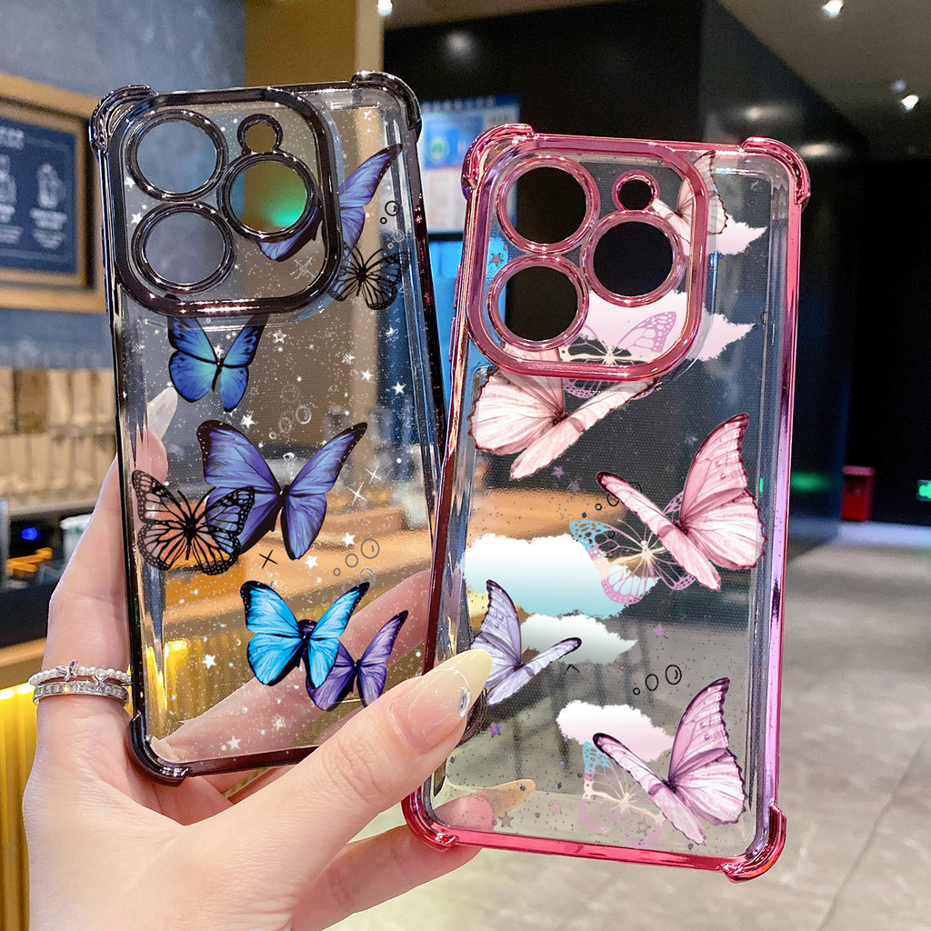 Tương thích với Infinix Hot 50i 40i 40 Pro 30 Play Note 30 Smart 9 8 Vỏ mạ trong suốt hình bướm sang trọng Vỏ chống rơi