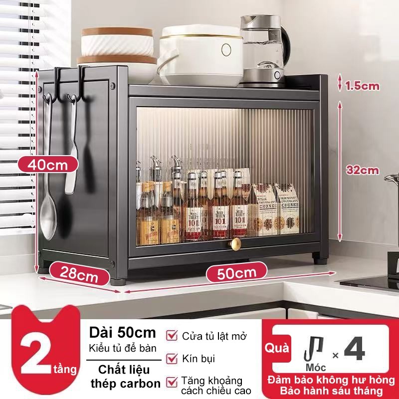 Kệ bếp để bàn sắt chịu tải nặng 2-3 tầng đa năng chống gỉ bền đẹp Tủ bếp đa năng rộng rãi chứa đồ nhiều