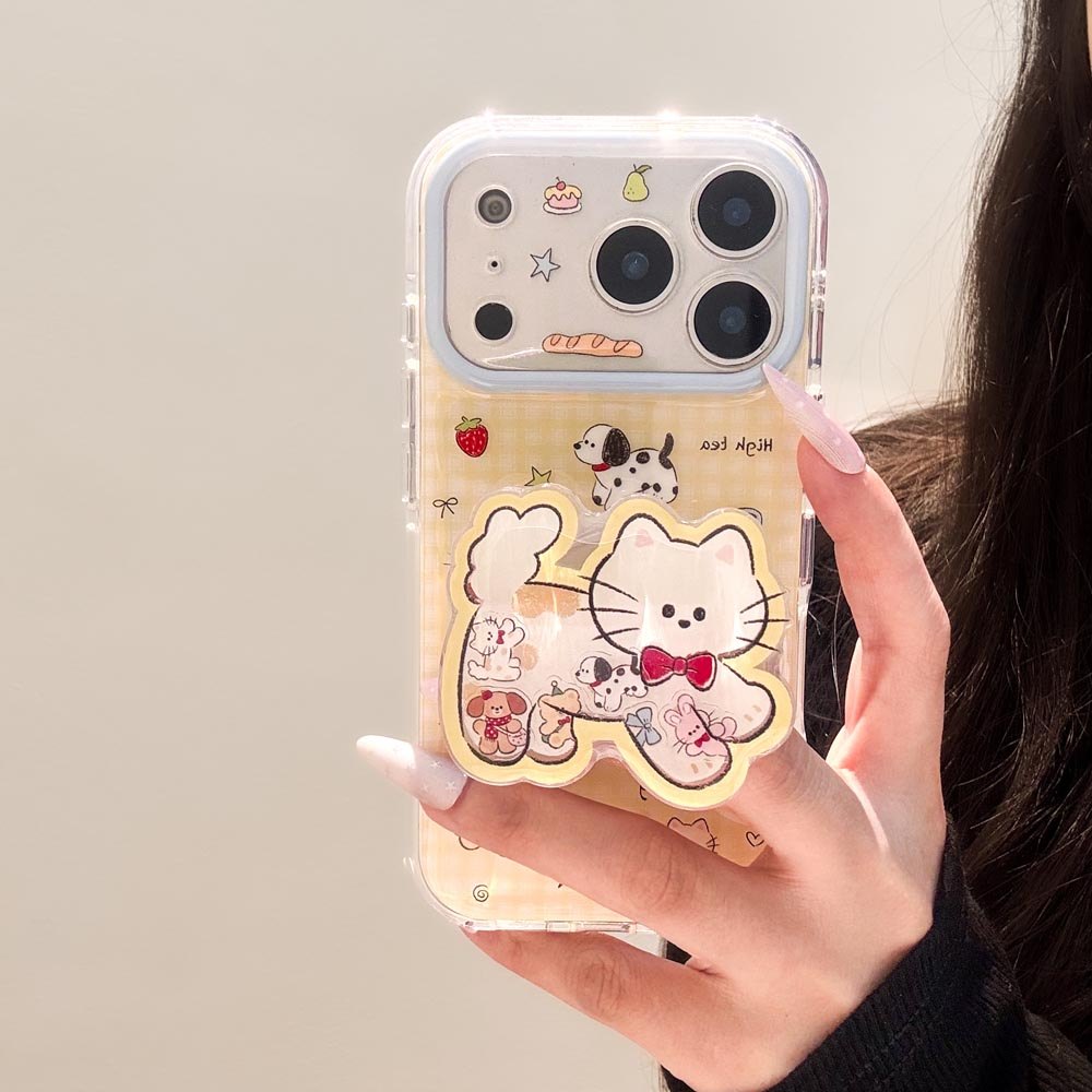 Ốp lưng cứng Tương thích với iPhone 15 15Pro 15ProMax 16 16Pro 16ProMax 17 17Pro 17ProMax Ốp lưng họa tiết mèo ca rô màu vàng