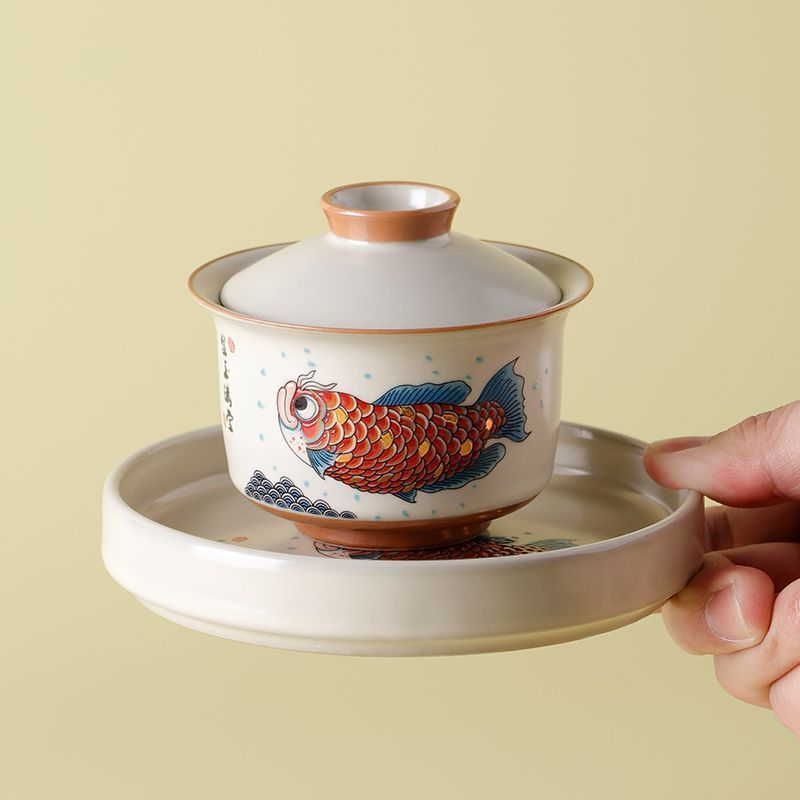 BỘ CHÉN KHẢI PHA TRÀ LONG NGƯ – GỐM SỨ MEN TRO CAO CẤP