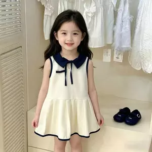 Đầm xếp ly phong cách phương Tây cho bé gái Mùa hè phiên bản Hàn Quốc Váy công chúa không tay phong cách Preppy