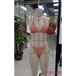 Demonlores-Sọc Tam Giác Bikini Bộ Dây Buộc Bên 2 Màu Đồ Bơi Đi Biển Mùa Hè Đồ Bơi
