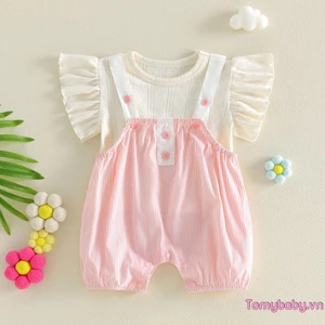 Bộ trang phục mùa hè 2 mảnh cho bé gái Áo thun cổ tròn tay ngắn + Bộ quần Short sọc