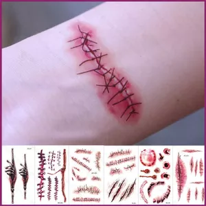 YT4 Halloween Kinh Dị Đảng Hình Xăm Dán Thực Tế Vết Thương Đẫm Máu Vết Thương Miếng Dán Vết Thương Phẫu Thuật Dùng Một Lần Chống Thấm Nước