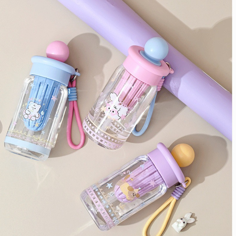 Cốc Nước Hoạt Hình Dễ Thương,500ML,Cốc ống Hút,Dây đeo di động,Kèm theo lọc trà,Chất Liệu An Toàn
