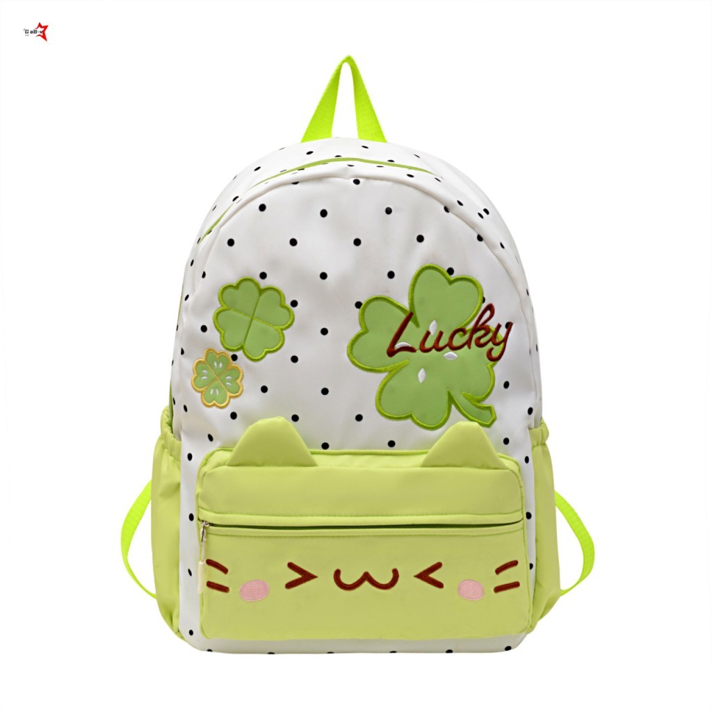 Ba lô hoạt hình cỏ ba lá Polka Dot - Túi đi học dung tích lớn dành cho học sinh đi học