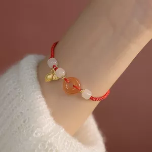 Lotus Pom Hòa Bình Dây Đỏ Vòng Tay Vòng Tay Dệt Tay Bạn Gái Đồng Hành Dây Bện Phong Cách Cổ xưa Ruyi Niche Thiết Kế Quà Tặng 5.20
