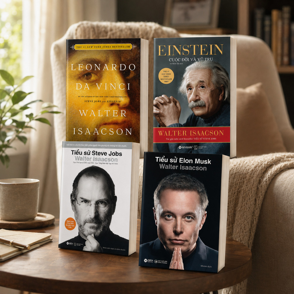 Sách - Tiểu Sử: Elon Musk, Steve Jobs, Einstein, Leonardo Da Vinci - Walter Isaacson (Alpha Books)