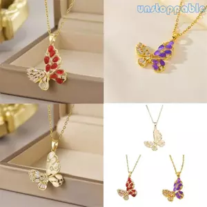 Unstop * Vòng cổ bướm bằng thép không gỉ lấp lánh Vòng cổ quyến rũ Dây chuyền thanh lịch Trang phục thoải mái Thích hợp cho đặc biệt