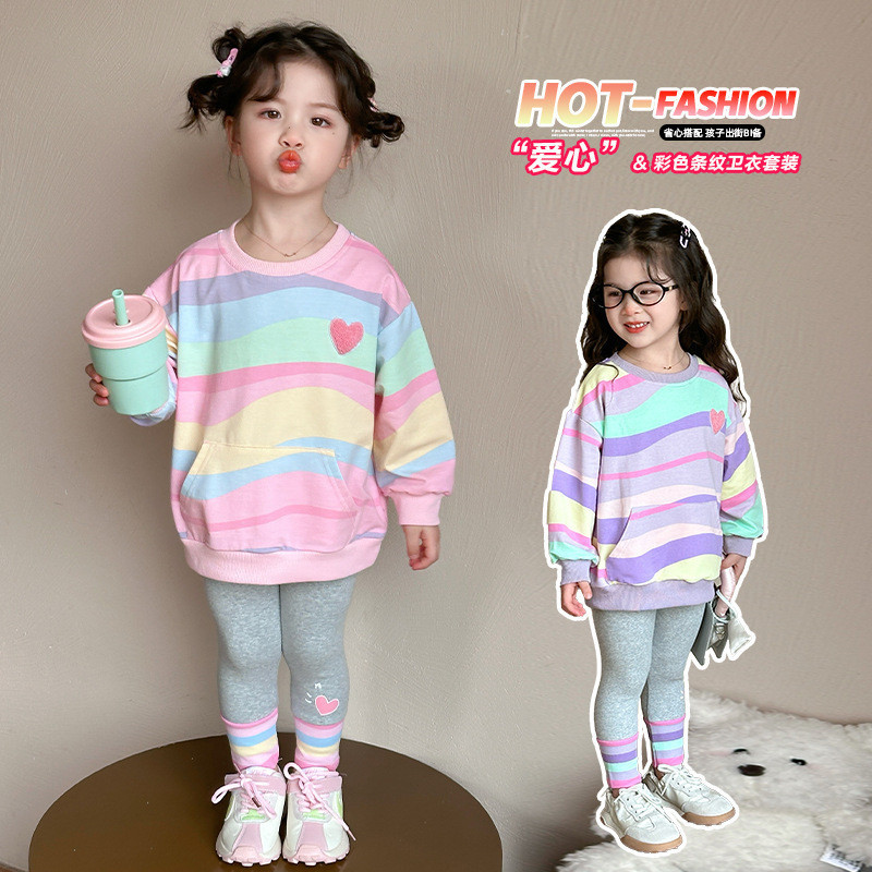 ​Bộ áo nỉ trẻ em Bộ hai mảnh sọc mùa xuân thu cỡ 90-140​ 2DPL