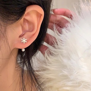 Bông tai bạc 925 Bông tai bông tuyết Giáng sinh Bông tai xoắn ốc cho phụ nữ Giáng sinh Bông tai bông tuyết đính kim cương Bông tai đeo lưng thời trang sang trọng