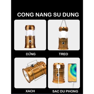 🔥(4 CHỨC NĂNG) Đèn cắm trại tích điện hình đèn dầu sử dụng năng lượng mặt trời 2 chế độ sáng kiêm sạc dự phòng