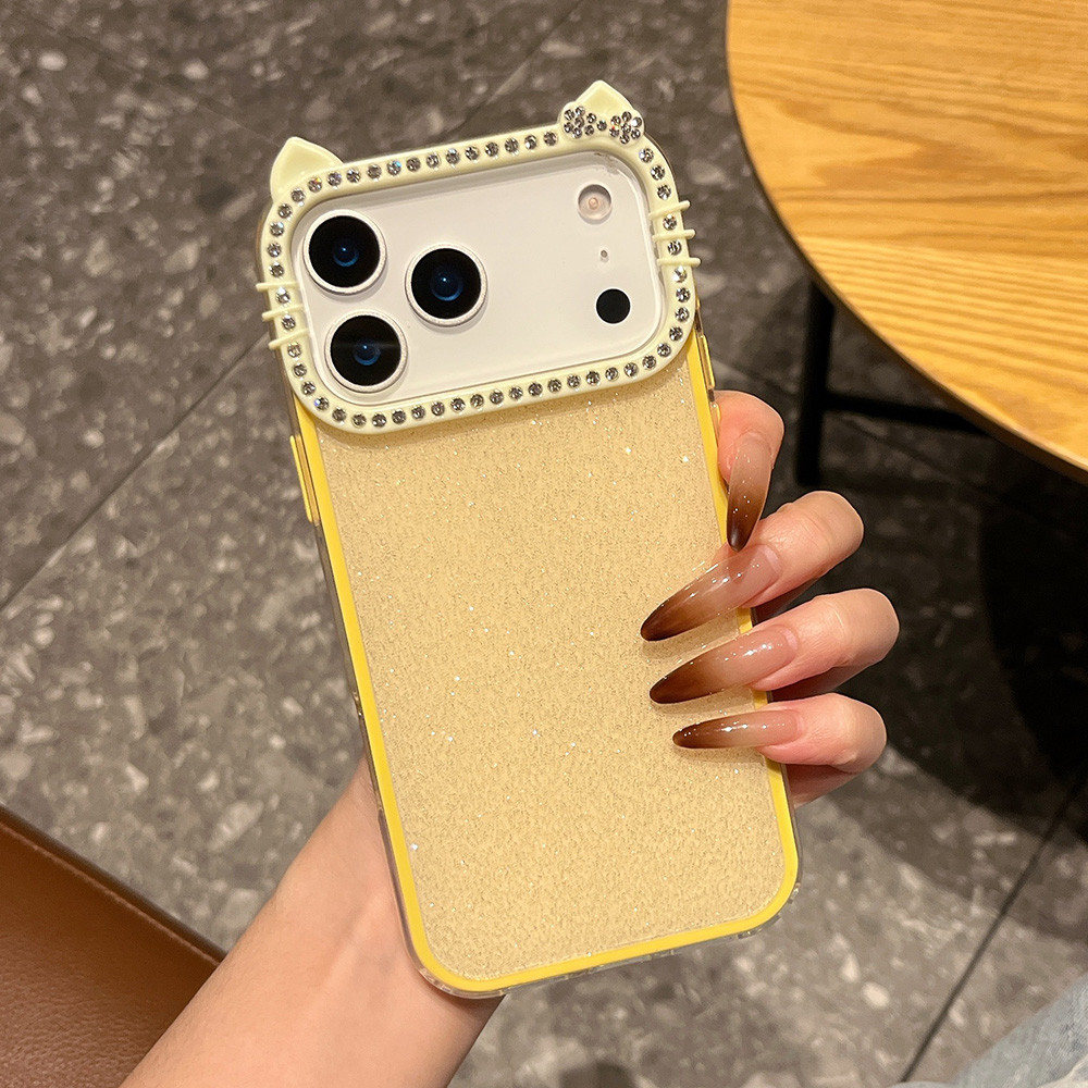 Ốp điện thoại Acrylic tai mèo kim cương lấp lánh 2 trong 1 cho iPhone 17 Pro Max 17 Air 16 Plus 15 14 13 12 11 Vỏ bảo vệ chống sốc