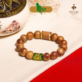 Vòng tay trầm hương ĐTV 10K mix Om mani Trầm Hương Yên Lộc THYL121 (Mua một, tặng một Hộp Gấm, dây dự phòng, 2 hạt trầm)