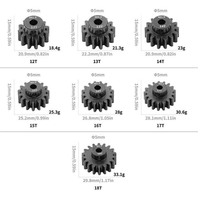 Thép 5mm M1.5 Kim Loại Bánh Răng Bánh Răng Động Cơ Bánh Răng 12T-18T Cho 1 / 8 1 / 10 TRAXXAS ARRMA LOSI RCCar Phụ Kiện Động Cơ Chất Lượng Cao