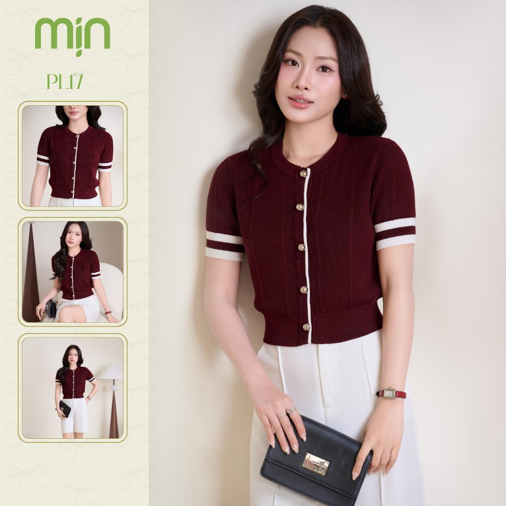 Áo Cardigan Dệt Kim Phối Line, Tay Ngắn, Bo Eo, Chất liệu Cao cấp, thời trang nữ MỊN PL17