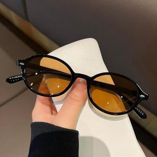 Kính Mát Màu Nâu Hình Bầu Dục Retro Nhỏ Mùa Hè Sắc Thái Cho Nam Nữ Chống Tia UV Kính Mắt Bảo Vệ Tia UV Quà Tặng Ngoài Trời
