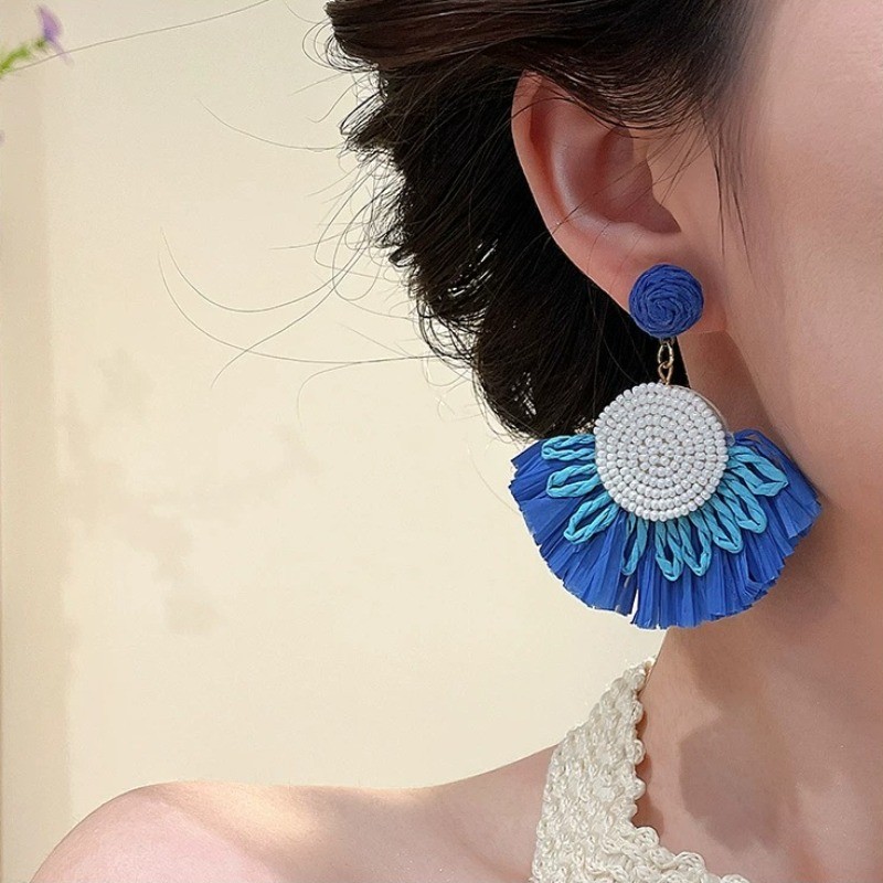 Bông tai nữ bện kiểu Pháp Bông tai voan màu xanh thời trang