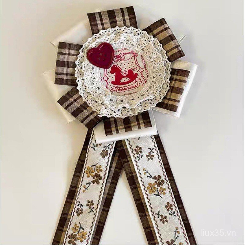 LXY Handmade Ba Chiều Hoa Thổ Cẩm Ouyang Nana Cùng Phong Cách Corsage Thổ Cẩm Ruy Băng Ren Tốt Nghiệp Huy Hiệu Trâm Cài