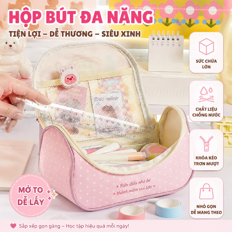 Túi đựng bút macaroon hoạt hình dễ thương, túi bút cầm tay dung tích lớn đựng bút tiện lợi