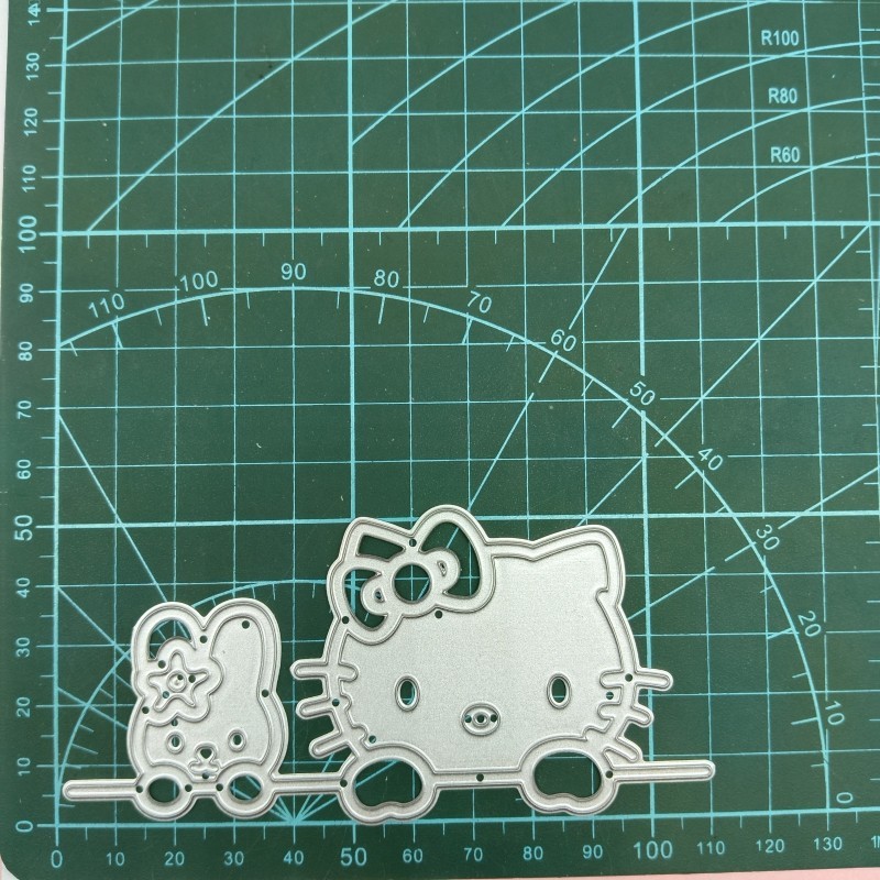 Hello Kitty Hoạt Hình Kim Loại Thép Carbon Cắt Khuôn DIY Vải Album Ảnh Thiệp Chúc Mừng Cắt Chết Giấy Thủ Công Sổ Lưu Niệm Dập Nổi Khắc Bản Mẫu