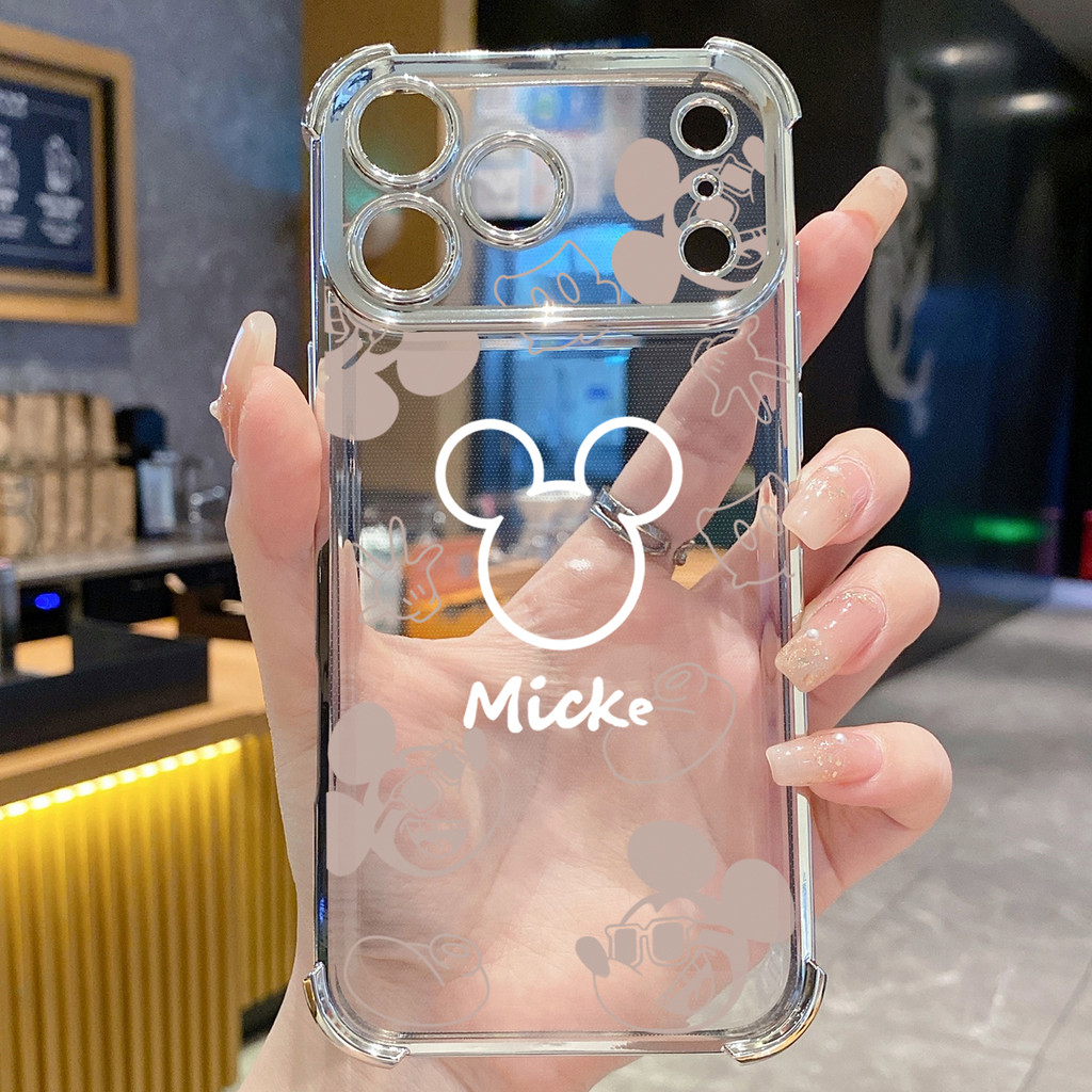 Tương thích với iPhone 17 16 15 Pro Max 14 Plus 13 12 11 XR XS Thời Trang Vẽ Chuột Mickey Minne Trong Suốt Mạ Vỏ Chống Rơi