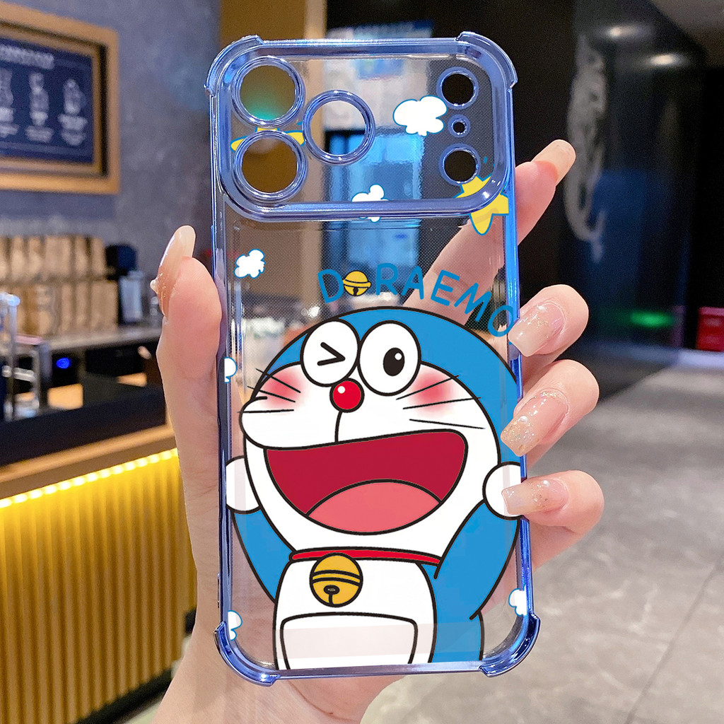 Tương thích với iPhone 17 16 15 Pro Max 14 Plus 13 12 11 XR XS Doremon Vỏ mạ trong suốt Vỏ chống rơi