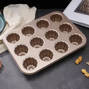 DELMER Khuôn Cannele 12 Khoang Bánh Ngọt Chống Dính Muffin Pháp Custard Bánh Chảo