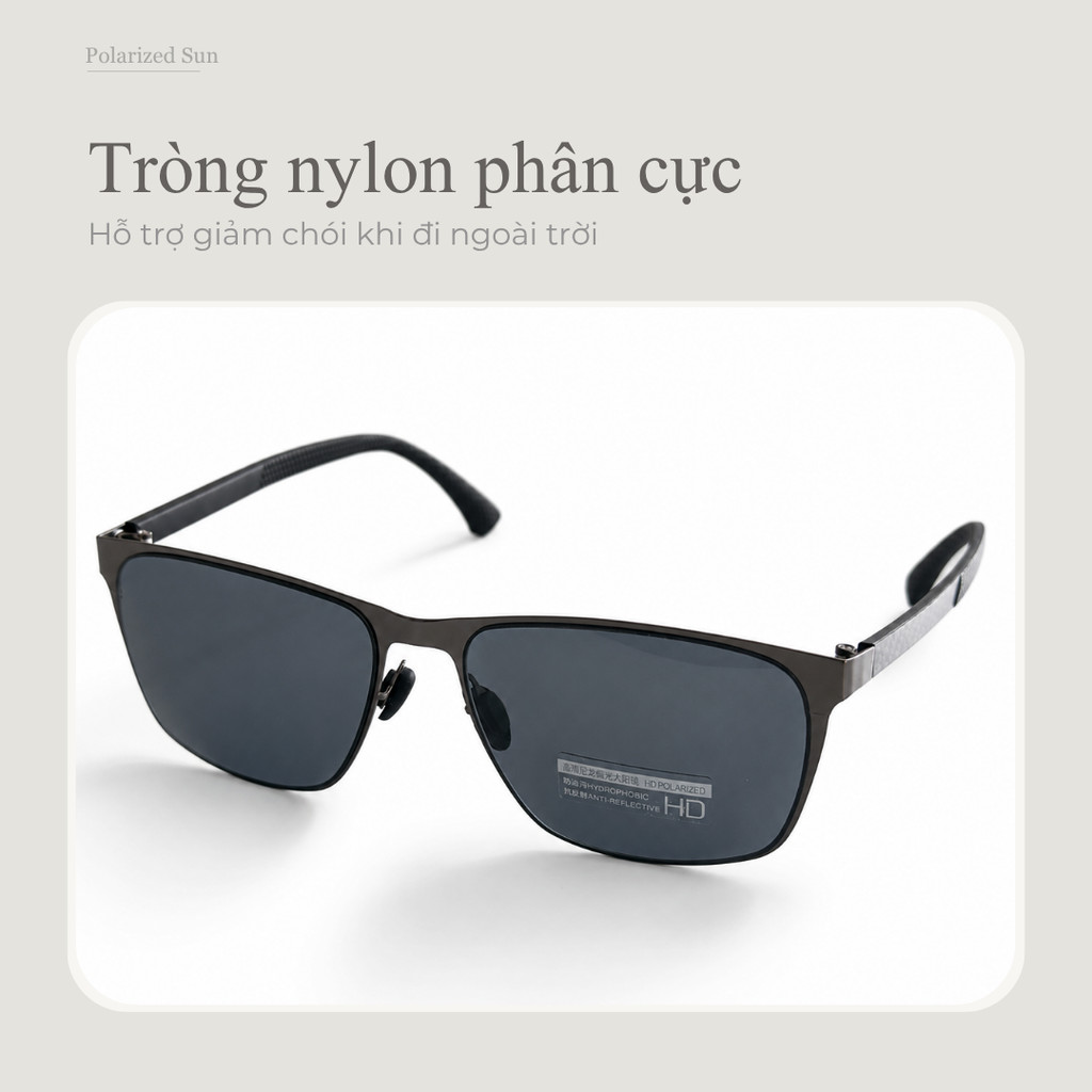 Kính mát nam phân cực dáng chữ nhật UV400 dùng đi nắng và lái xe ban ngày
