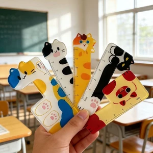 Mini Mèo Cọ Thước Acrylic Bộ Học Sinh Tiểu Học Tự Làm Hoạt Hình Thước Di Động Văn Phòng Phẩm Thước Bộ 5.17 QEVX