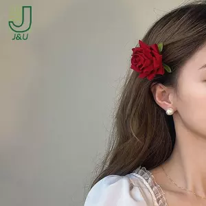 Retro Đỏ Hồng Hoa Hồng Sang Trọng Thời Trang Kẹp Tóc Bên Kẹp Tóc Phụ Kiện Tóc