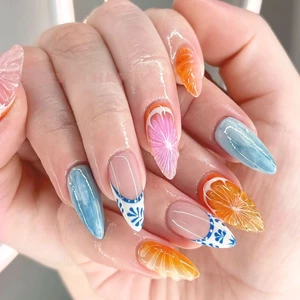 Móng Tay Giả Nhiều Màu Sắc Với Màu Cam In Hình Siêu Linh Hoạt Lâu Dài Móng Tay Giả Để Mua Sắm Du Lịch Hẹn Hò
