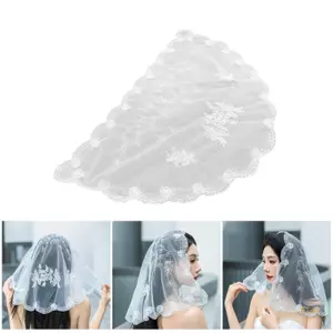 Ở lại Latin Mass Khăn trùm đầu Veil Nữ Nhà thờ Công giáo Mantilla Veil Đầu che hàng loạt Veil Thêu Vải tuyn Viền Đảng W