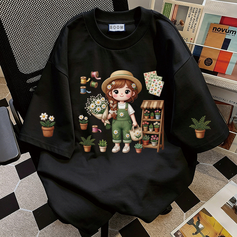 BOOM Áo thun nữ kiểu hàn quốc form rộng tay lỡ cổ tròn cotton Mát-Hè hot trend in cách dễ thương Áo phông form vừaF070