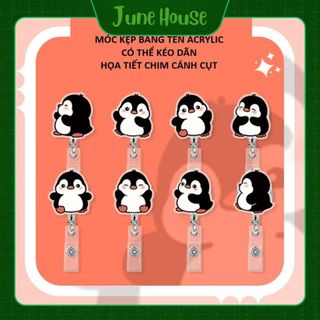 Móc - Kẹp bảng tên HSSV, nhân viên - yoyo có thể kéo dãn nhựa acrylic họa tiết cánh cụt đen M26