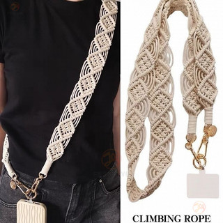Dây Điện Thoại Di Động Phong Cách Retro Rỗng Dệt Tay Mạnh Mẽ Chống Mất Đeo Ngang ins Vỏ Điện Thoại Túi Dây Đeo Rộng