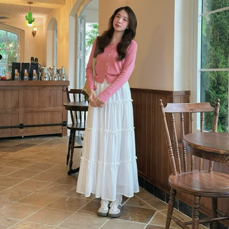 CHÂN VÁY MIDI DÁNG DÀI 4 TẦNG XOÈ BỒNG BỀNH DÀI 100CM CÓ QUẦN BẢO HỘ V2