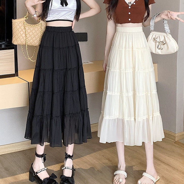 Chân Váy Dáng Dài Xòe 5 Tầng Chất Voan Tơ Phối Bèo Phong Cách Ulzzang Thời Trang- CV055 CP