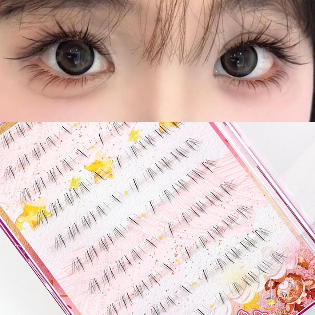 IOIIK 10 hàng-- Cat Style Lower Mis Black C Curl 6-8mm Lông mi giả dài hỗn hợp với dây đeo trong suốt cho vẻ ngoài rực rỡ tự nhiên