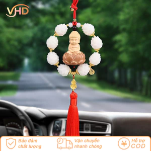 Khánh Treo Ô Tô Phật & Liên Hoa Bằng Gỗ Hoàng Dương - Trang Trí Gương Chiếu Hậu, Mang Lại Bình An & May Mắn
