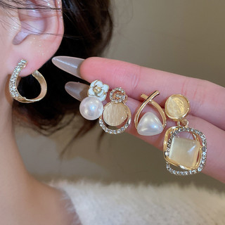 Trang sức nữ phong cách Pháp thanh lịch với bộ bông tai ngọc trai hoa retro cao cấp