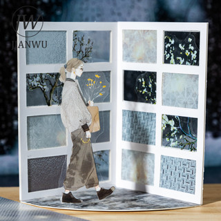 JIANWU Ánh Sáng Vượt Qua Mặc Dù Thủy Tinh Series Vintage Ánh Sáng Tuyết Phong Cảnh Chất Liệu Cắt Dán PET Nhãn Dán Sáng Tạo Tạp Chí Văn Phòng Phẩm